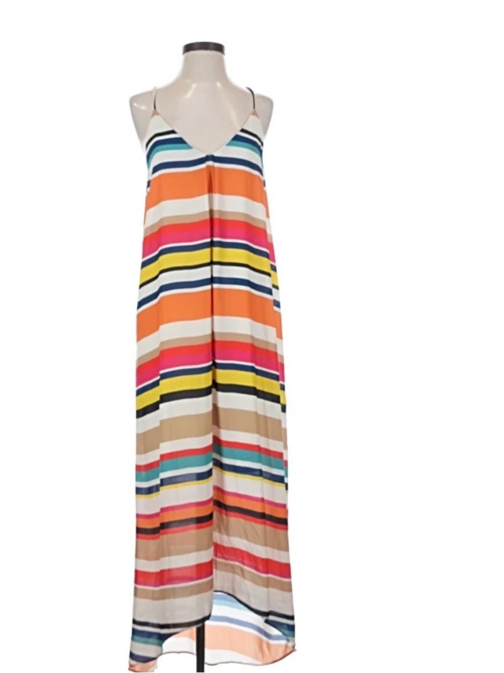 Striped Multicolor Maxi Dress with Spaghetti Straps